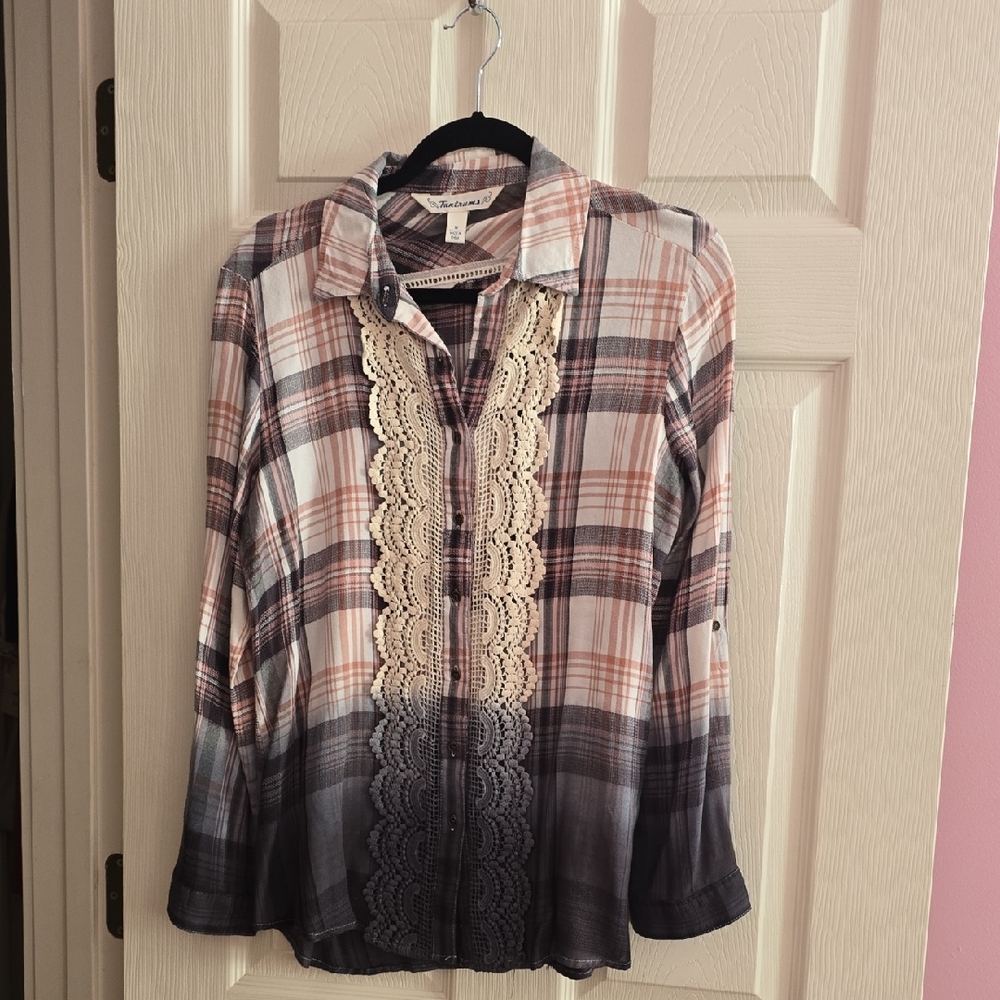 Tantrums Pink and‎ Gray Plaid Shirt